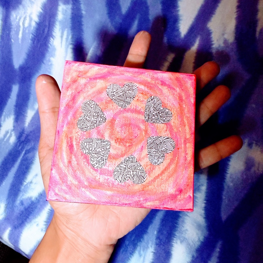 Original Neon Abstract Pink and Orange Heart Art